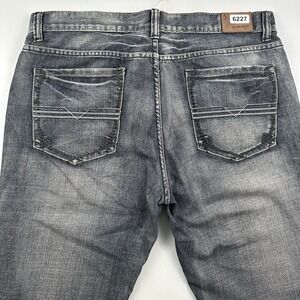 Y2K Flypaper Boot Cut Jeans Men 36x32 Faded Black Gray Denim Relaxed Embroidered